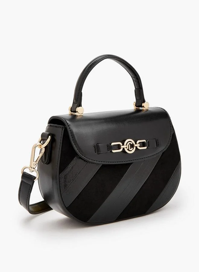 Le Confort BLACK Striped Suede Satchel Bag With Metallic Accent for Women | Best Price UAE