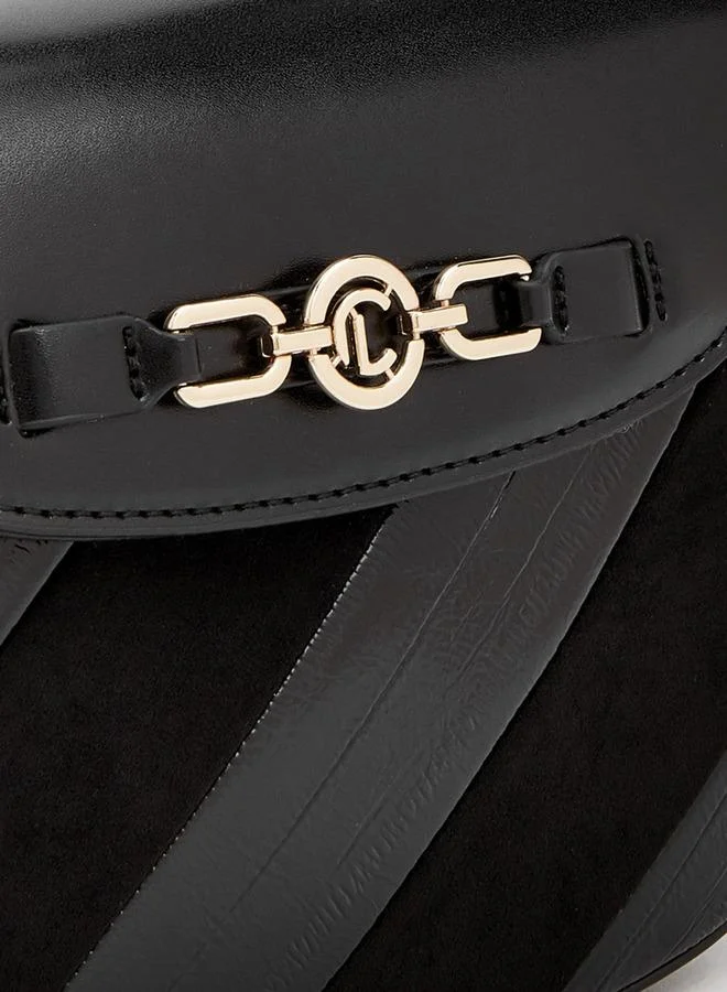 Le Confort BLACK Striped Suede Satchel Bag With Metallic Accent for Women | Best Price UAE