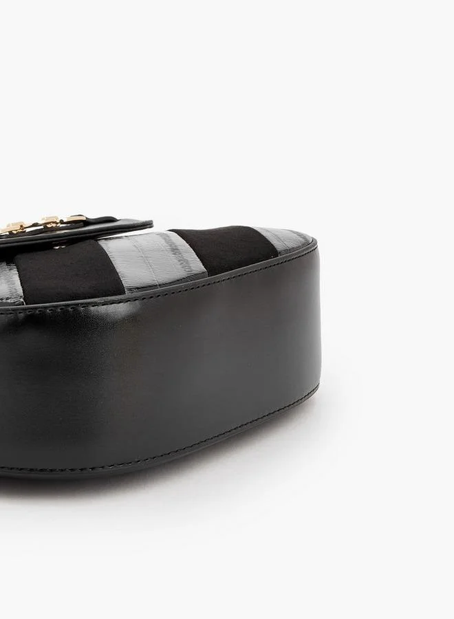 Le Confort BLACK Striped Suede Satchel Bag With Metallic Accent for Women | Best Price UAE