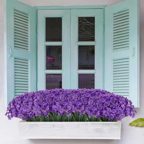 Dekorly Outdoor Artificial Daisy Flowers, UV Resistant Fake Flowers Artificial Silk Flowers with Plastic Plants for Indoor Outdoor Front Porch Hanging Planter Decoration | (Purple, Pack of 4) - Image 2