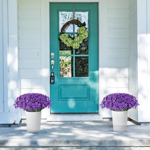 Dekorly Outdoor Artificial Daisy Flowers, UV Resistant Fake Flowers Artificial Silk Flowers with Plastic Plants for Indoor Outdoor Front Porch Hanging Planter Decoration | (Purple, Pack of 4) - Image 4