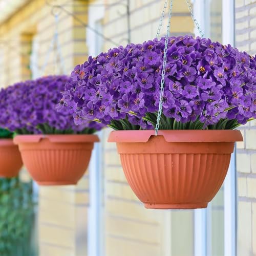 Dekorly Outdoor Artificial Daisy Flowers, UV Resistant Fake Flowers Artificial Silk Flowers with Plastic Plants for Indoor Outdoor Front Porch Hanging Planter Decoration | (Purple, Pack of 4) - Image 5