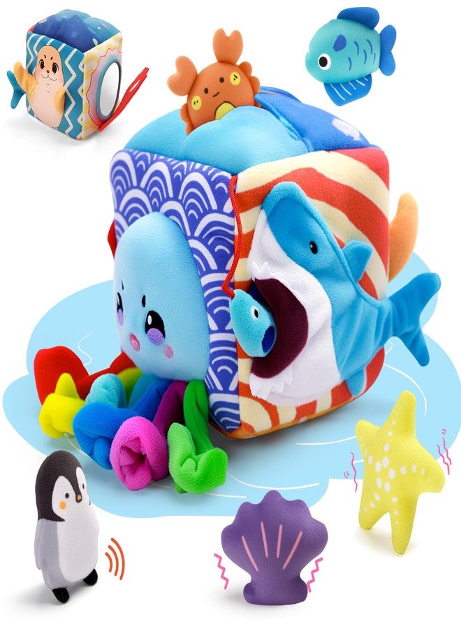 SAIMAND Baby Toys 6-12 Months–Mystery Soft Box with 5 Plush Marine Animals,Rattle,Crinkle Paper & Mirror–Montessori Sensory Toys for 6 Month Old Babies 1-3 Year Old Boy Girl Birthday - Image 1