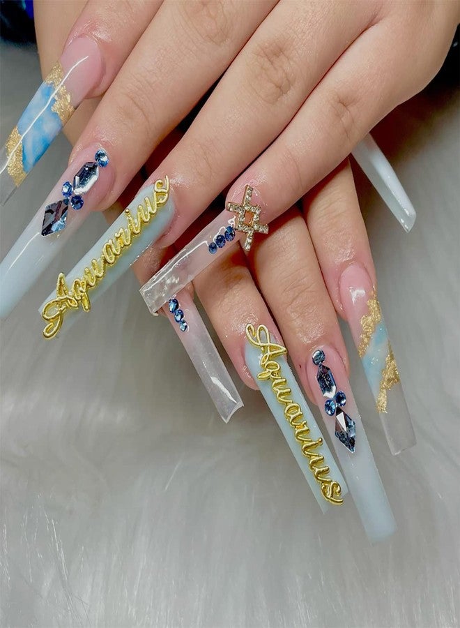JERCLITY 36 Pieces Zodiac Nail Charms Gold Silver and Pink Constellation Words Nail Charms Twelve Constellation Nail Charms for Women Girls Nail Art - Image 3