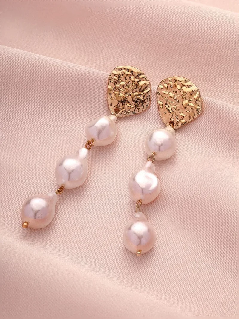 Priyaasi Plated Pearls Beaded Contemporary Drop Earrings