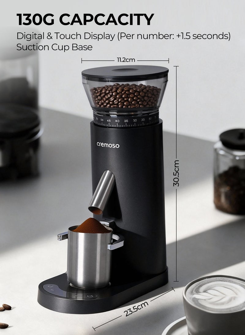 CREMOSO V60 Electric Coffee Grinder: 60-Speed Professional Grinding, Isostatic Anti-Static System, Tapered Stainless Steel Burrs, Cordless Design, 130g Capacity. - Image 5