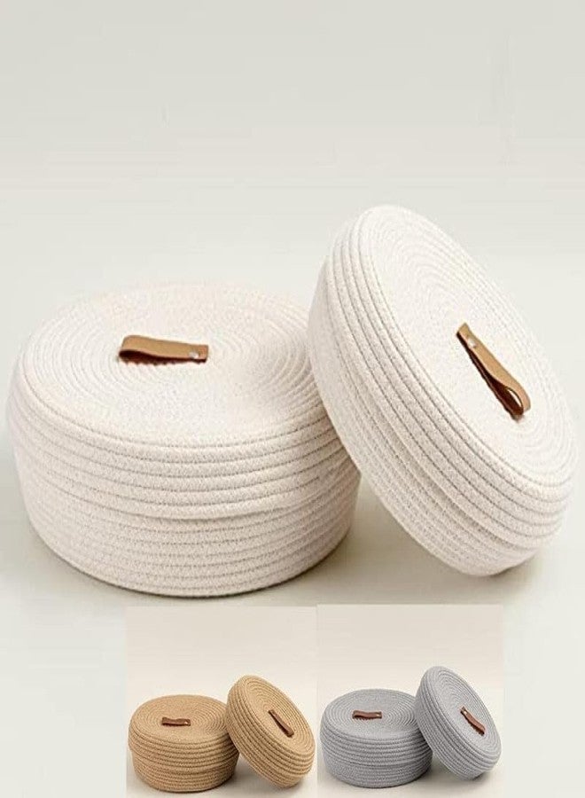 FIASCO mini rope laundry storage COTTON basket woven bag hamper baby nursery tray utility bucket organizer for kids toys, fruits,gifts,living room,kitchen,office set, shelfs (Jute)(White) Medium size - Image 1