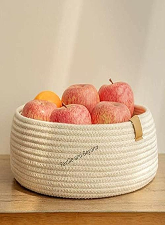 FIASCO mini rope laundry storage COTTON basket woven bag hamper baby nursery tray utility bucket organizer for kids toys, fruits,gifts,living room,kitchen,office set, shelfs (Jute)(White) Medium size - Image 2