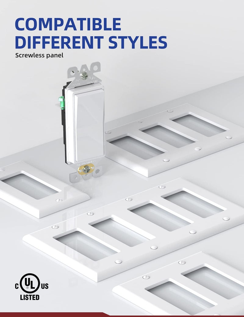 AIDA 20 Pack Light Switch Single Pole Light Switch Square Rocker Switch Decorative Switches White, 15 Amp Self-grounding Electrical Light Switches, Residential Grade, UL Listed Glossy White - Image 3