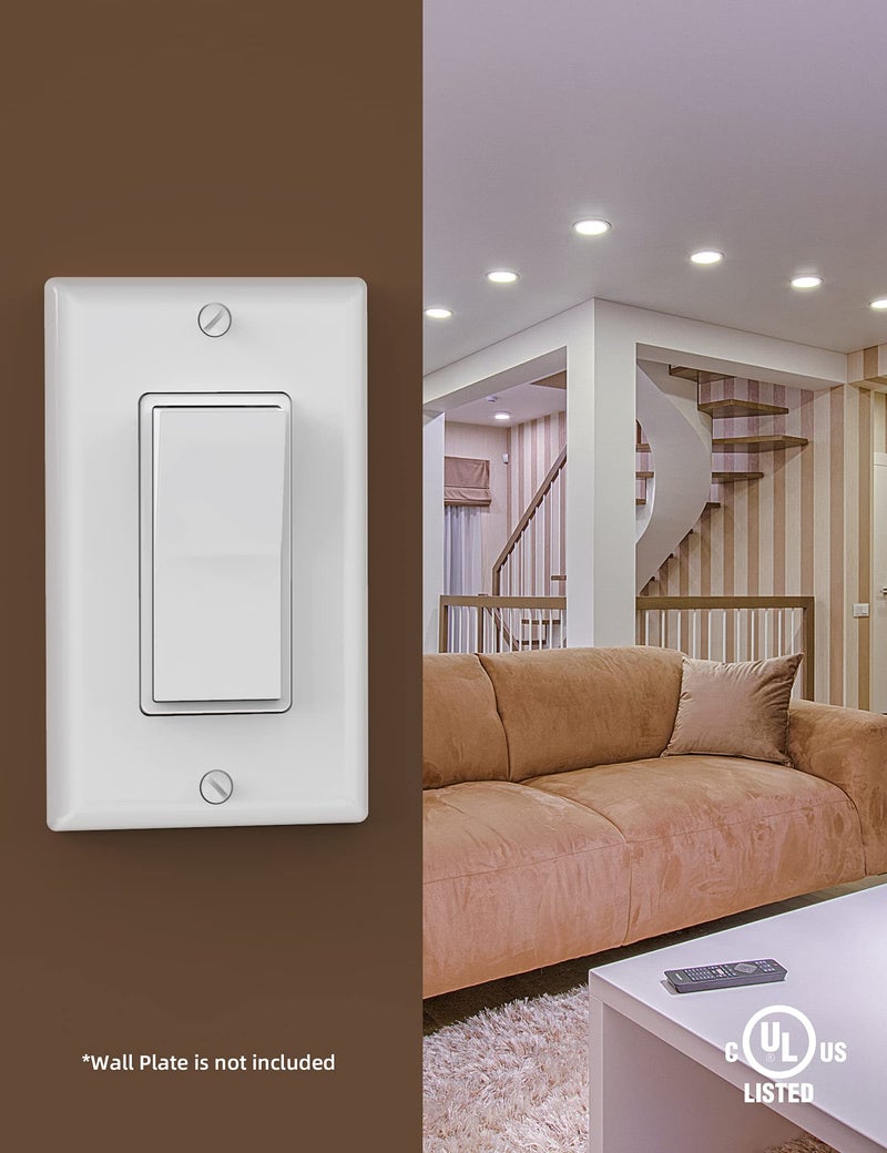 AIDA 20 Pack Light Switch Single Pole Light Switch Square Rocker Switch Decorative Switches White, 15 Amp Self-grounding Electrical Light Switches, Residential Grade, UL Listed Glossy White - Image 4