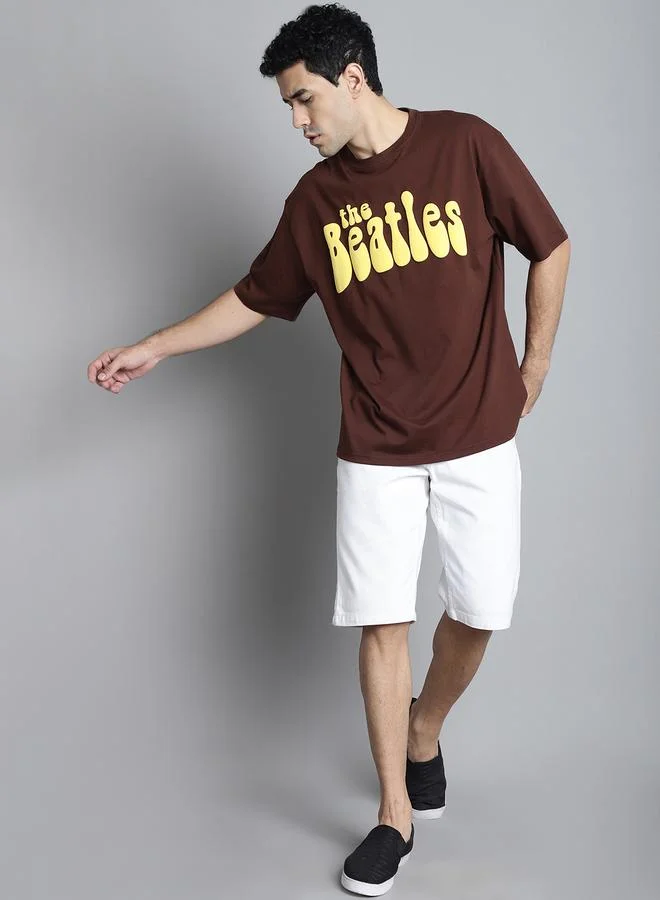 Styli Men Brown Graphic Print Oversized T-Shirt By Door74