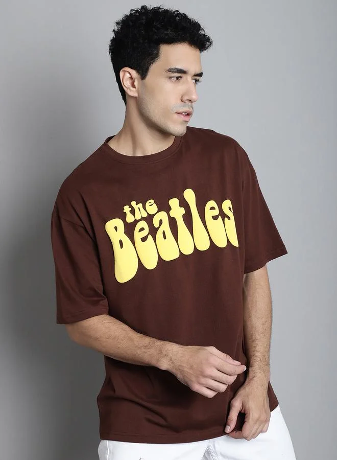 Take Two Men Brown Graphic Print Oversized T-Shirt