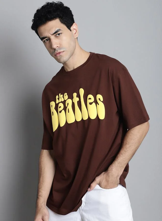 Take Two  Men Brown Graphic Print Oversized T-Shirt for Men | Best Price UAE