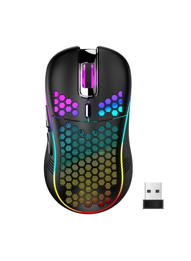 general Wireless hole hollow honeycomb rechargeable mouse RGB luminous gaming lightweight TYPE-C interface 2.4G wireless hole mouse - Image 1