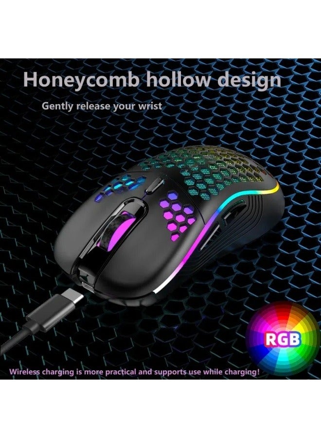 general Wireless hole hollow honeycomb rechargeable mouse RGB luminous gaming lightweight TYPE-C interface 2.4G wireless hole mouse - Image 2