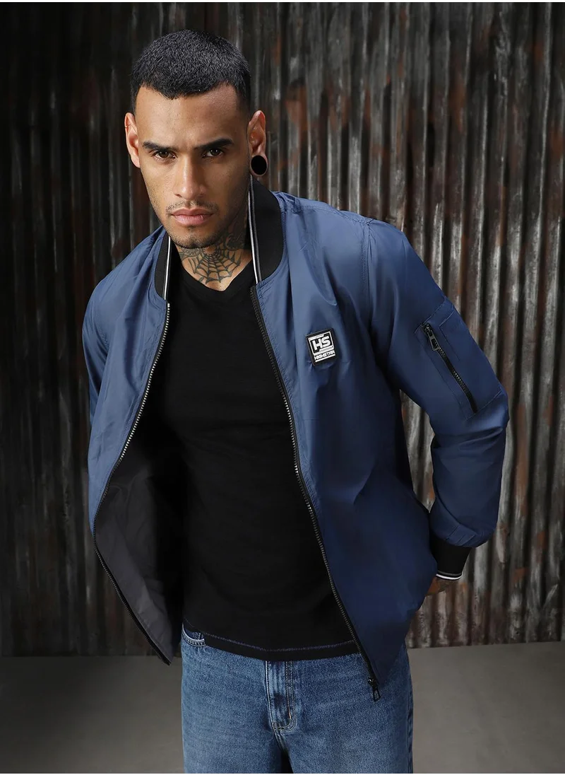 هاي ستار Men's Navy 100% Polyester Solid Relaxed Fit Jacket