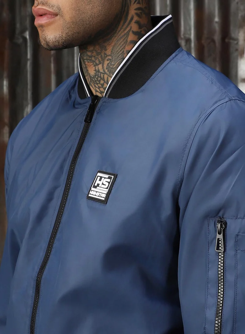 HIGH STAR Men's Navy 100% Polyester Solid Relaxed Fit Jacket