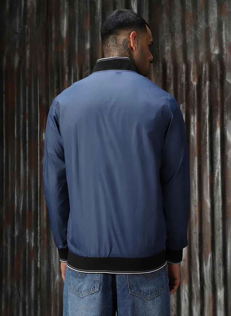 HIGH STAR Men's Navy 100% Polyester Solid Relaxed Fit Jacket