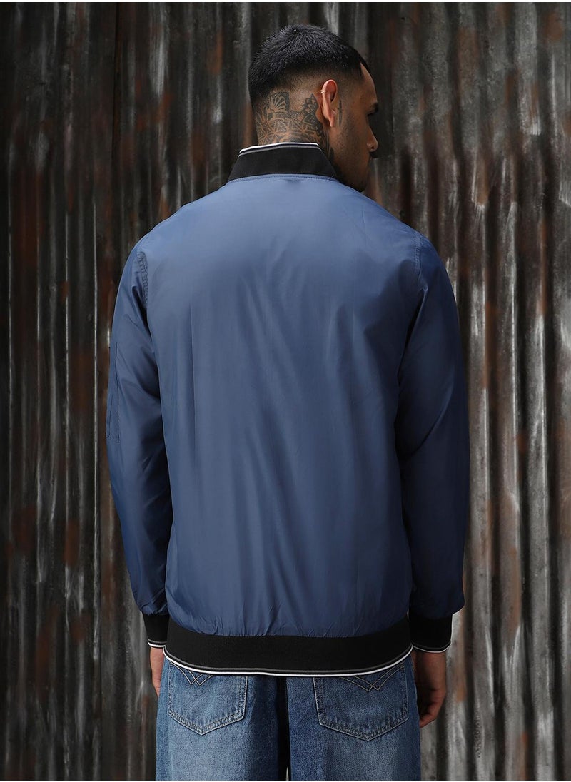 HIGH STAR Men's Navy 100% Polyester Solid Relaxed Fit Jacket  - Image 3