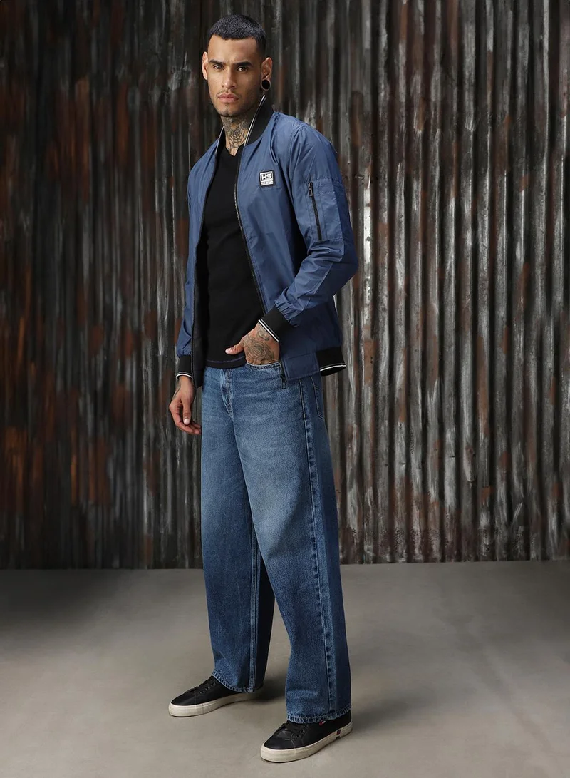 HIGH STAR Men's Navy 100% Polyester Solid Relaxed Fit Jacket