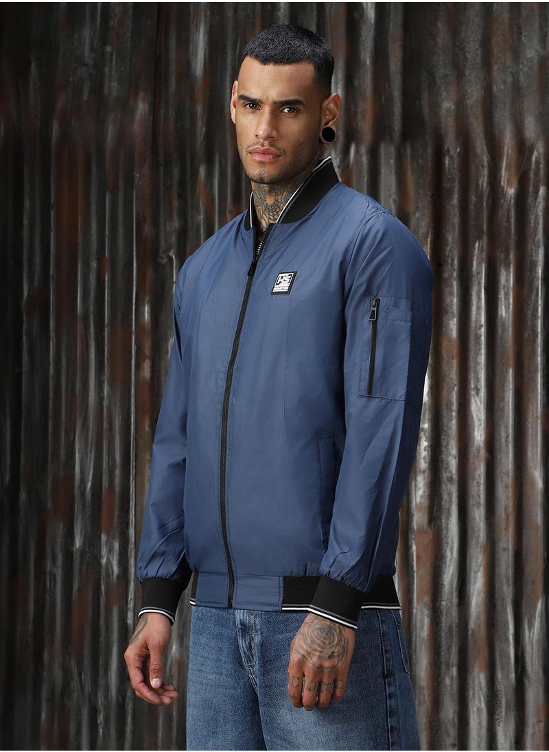 HIGH STAR Men's Navy 100% Polyester Solid Relaxed Fit Jacket  - Image 2