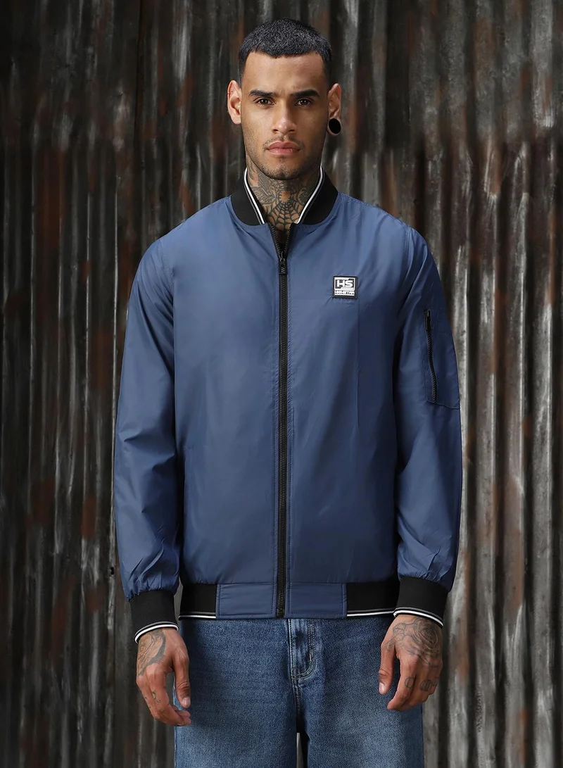 HIGH STAR Men's Navy 100% Polyester Solid Relaxed Fit Jacket