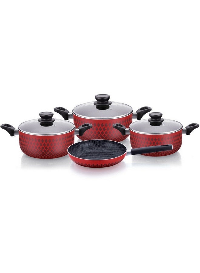 7-Piece Printed Non-stick Cookware Set Red and Black 9.5 x 34.5 x 34.5 cm SCN07
