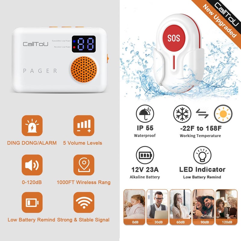 CallToU Wireless Call Buttons for Caregiver Pager and Calling System Waterproof Call Bell Nurse Alert Call Buttons for Elderly/Patient/Disable/ Home-BT009(Need to Be Paired with Receiver to Work) - Image 3