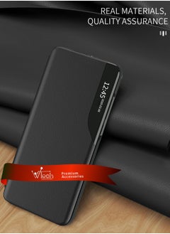 Wtech Smart Mirror Window Flip Phone Case Auto Sleep Wake Cover For Xiaomi Redmi 13C 4G 2023 / Xiaomi Poco C65 4G 2023 Black  - Image 2
