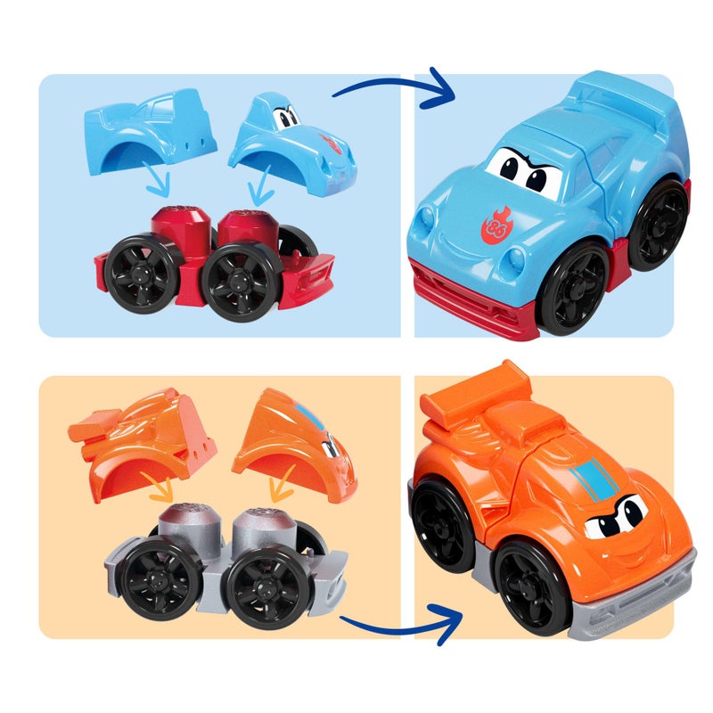 MEGA BLOKS First Builders Toddler Building Blocks Toy Set, Build & Race Rig with 19 Pieces, 2 Race Cars and Storage, Red, Ages 1+ Years - Image 3