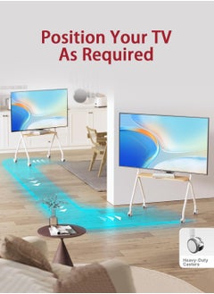 أولد فيلير حامل تلفزيون متحرك فني لشاشات LCD LED OLED مقاس 32 إلى 75 بوصة، حامل تلفزيون محمول بعجلات، عربة تلفزيون متنقلة قابلة لضبط الارتفاع مع رف وسائط خشبي، حامل تلفزيون محمول شديد التحمل، أبيض  - Image 5