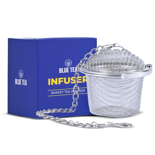 BLUE TEA - Bucket Tea Infuser | Easy Clean Stainless Steel Infuser with Chain Hook | Perfect for Loose Leaf Teas, Herbals, Spices | Fine Steeper, Diffuser, Filter | Featured in Shark Tank | Reusable - Image 1