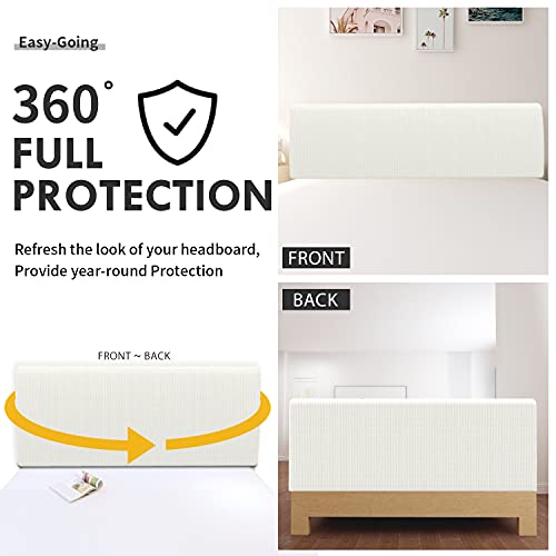Easy-Going غطاء رأس السرير القابل للتمدد سهل الاستخدام، غطاء أثاث جاكار مربع صغير، غطاء واقي مضاد للغبار لتزيين غرفة النوم (ملكة، كريمي) - Image 3