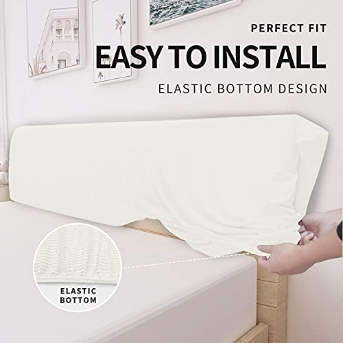 Easy-Going غطاء رأس السرير القابل للتمدد سهل الاستخدام، غطاء أثاث جاكار مربع صغير، غطاء واقي مضاد للغبار لتزيين غرفة النوم (ملكة، كريمي) - Image 4