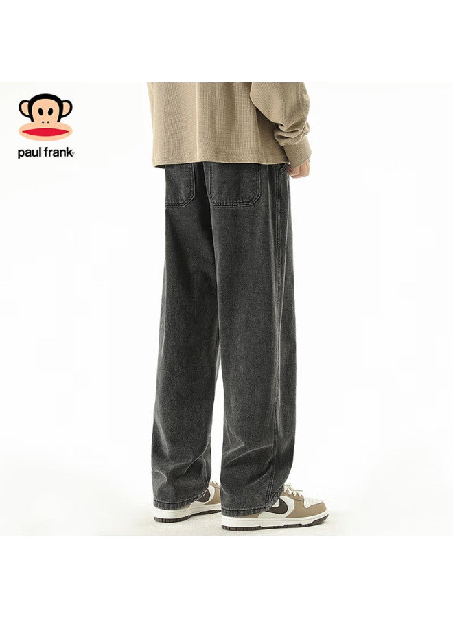 Paul Frank Men's Fleece-lined Denim Jeans Autumn Winter Loose Straight-leg Trendy Casual Pants Black Grey Regular Size S - Image 3
