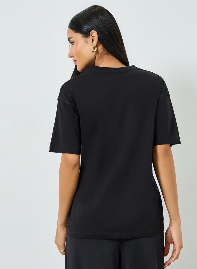 Styli Black Oversized Cotton T-Shirt - Image 3