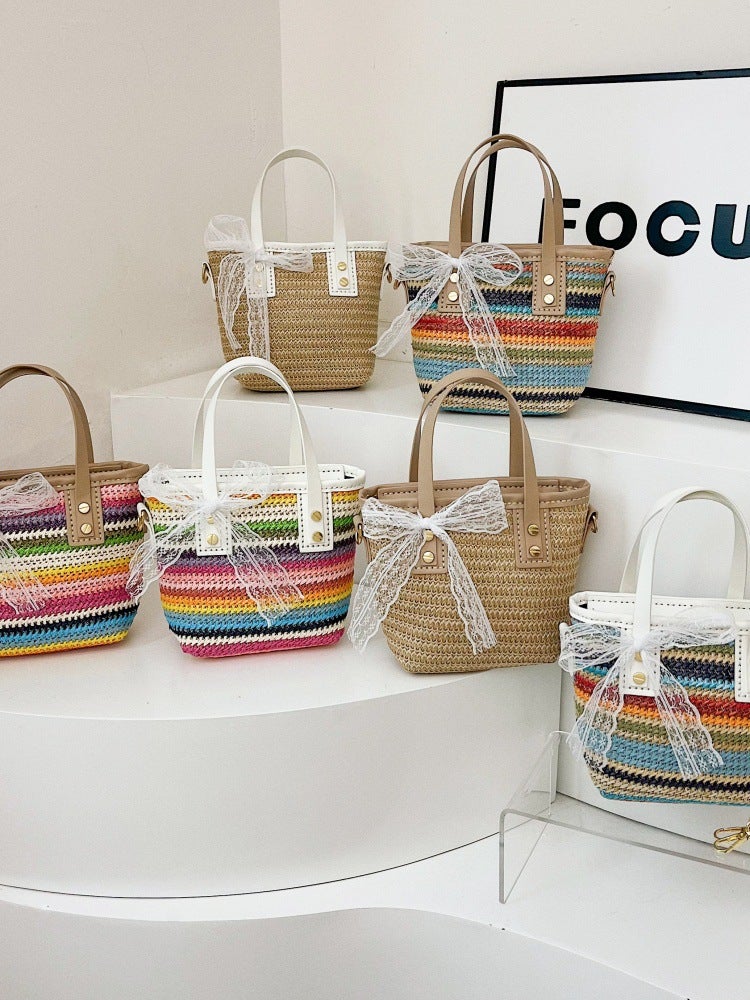 Summer Contrasting Color Small Bag Women'S Seaside Beach Vacation Straw Bag Crossbody Portable Diy Woven Material Bag Homemade - Image 3