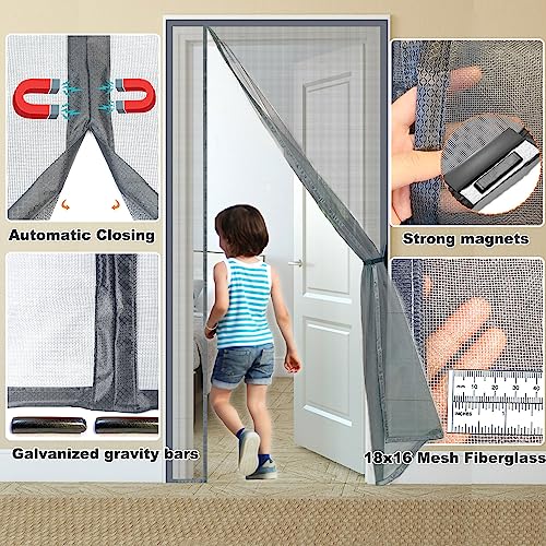 Risareyi Side Opening Magnetic Screen Door in Fiberglass 36x96inch, Grey - Thicken Mesh Screen Magnetic Closure Keep Bugs Out, Reversible for Left/Right Door - Image 4