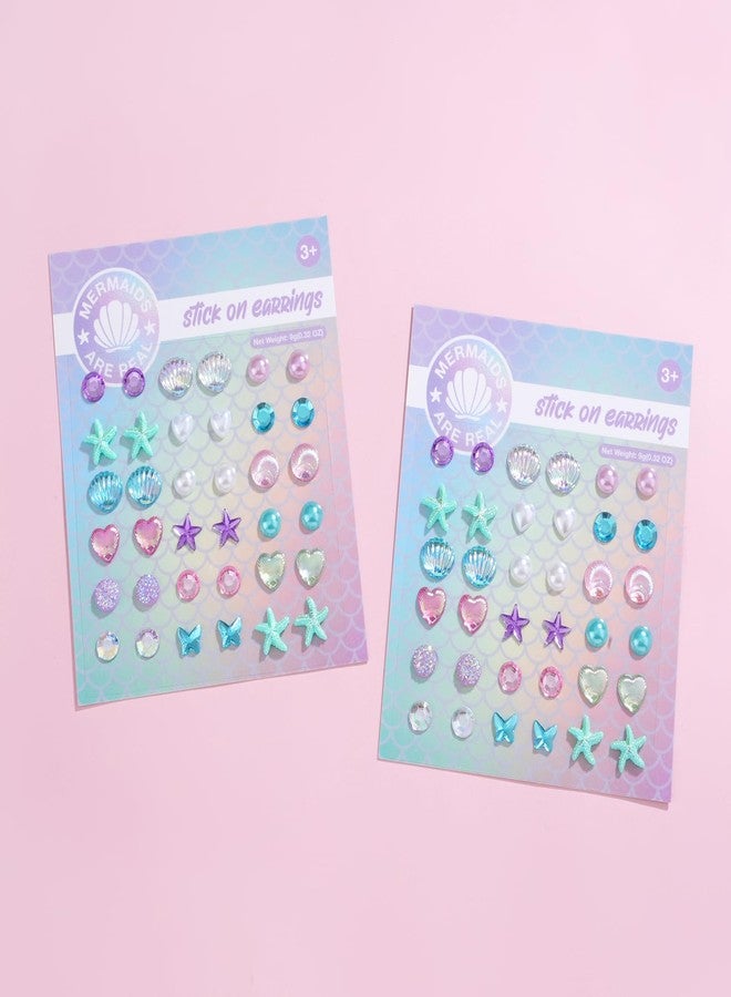 koutey Mermaid Shell Stick on Earrings 3D Self-Adhesive Pearl, Butterfly, Stars, Moon Sticker Earrings, Stick on Earrings for Little Girls 4-6, Kids Girl Face Eye Crystal Gem Stickers (2 Sheet Sets) - Image 3