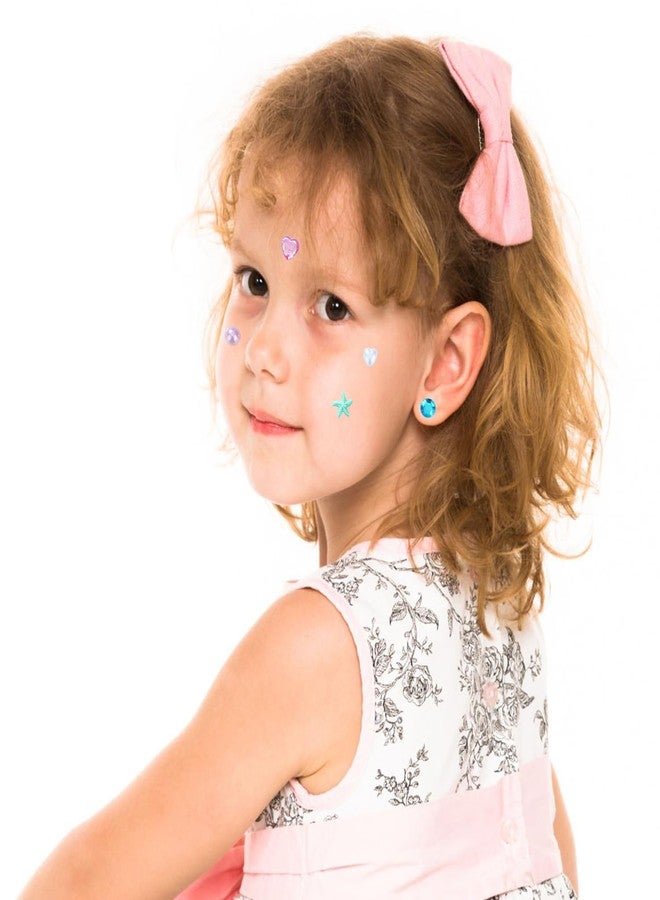 koutey Mermaid Shell Stick on Earrings 3D Self-Adhesive Pearl, Butterfly, Stars, Moon Sticker Earrings, Stick on Earrings for Little Girls 4-6, Kids Girl Face Eye Crystal Gem Stickers (2 Sheet Sets) - Image 5
