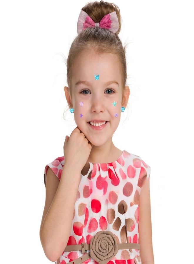 koutey Mermaid Shell Stick on Earrings 3D Self-Adhesive Pearl, Butterfly, Stars, Moon Sticker Earrings, Stick on Earrings for Little Girls 4-6, Kids Girl Face Eye Crystal Gem Stickers (2 Sheet Sets) - Image 4
