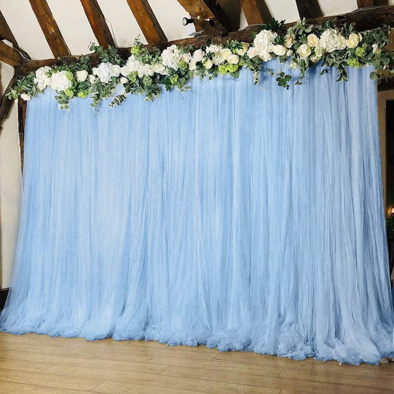 Boltove® Decoration Sky Blue Backdrop Curtain Tulle Net Transparent for Birthdays Anniversary Baby Shower Photo Shoot Wedding Party Stage Background Ceremony Photoshoot net parda - Set of 2 - Image 2