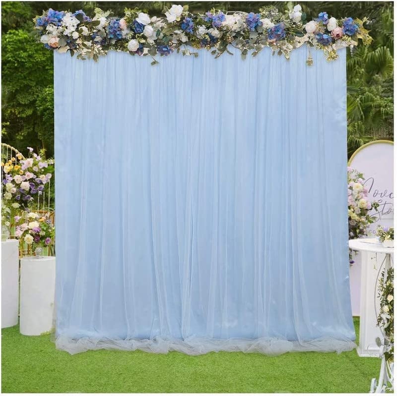 Boltove® Decoration Sky Blue Backdrop Curtain Tulle Net Transparent for Birthdays Anniversary Baby Shower Photo Shoot Wedding Party Stage Background Ceremony Photoshoot net parda - Set of 2 - Image 3