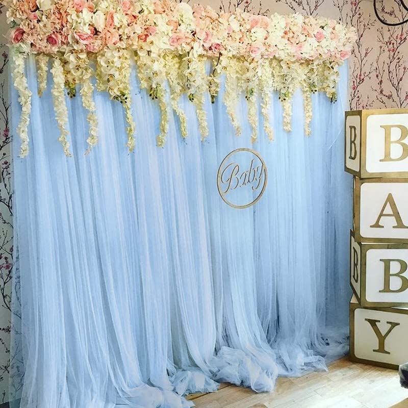 Boltove® Decoration Sky Blue Backdrop Curtain Tulle Net Transparent for Birthdays Anniversary Baby Shower Photo Shoot Wedding Party Stage Background Ceremony Photoshoot net parda - Set of 2 - Image 1
