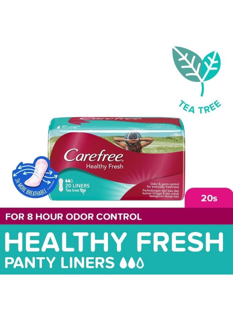 Carefree Healthy Fresh Tea Tree Panty Liners,Up to 8-hour Odor and Germ Control,Cottony Soft Cover,Breathable Backing,20 Liners  - Image 1