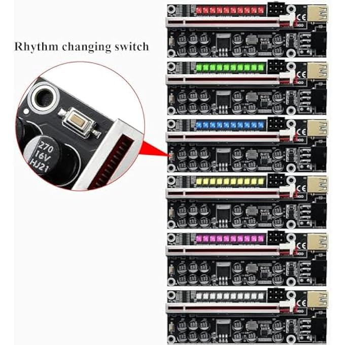 rayihni PCI-E RISER 16X TO 1X FOR BITCOIN GPU MINING POWERED RISER ADAPTER CARD, LED COLOURFUL LIGHT EFFECT, 11 FIXED CAPACITORS, 60 CM USB 3.0 CABLE ETHEREUM ETH MINING VER014 (PACK OF 6) - Image 3