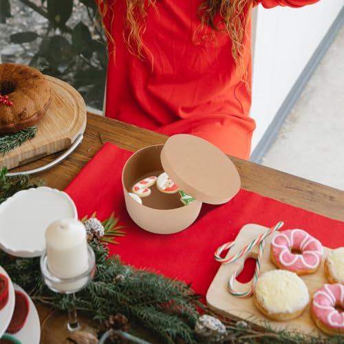 OUNONA Kraft Round Storage Box 6.5X6.5X6.5 Inches with Lid Multi-Functional Baking Storage Box for Cookies Candies Cakes Sweet Packaging and Perfume Wrapping - Image 2