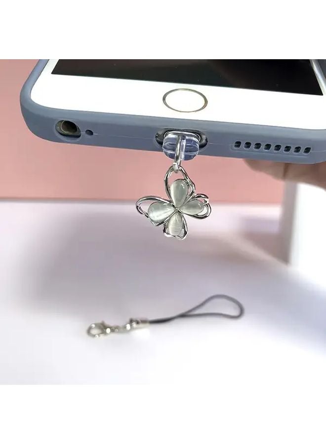 Silvery Butterfly Phone Charging Port Dust Plug For iPhone 6 14 Pro Max - Image 1