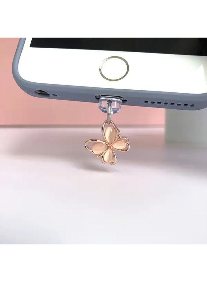 Silvery Butterfly Phone Charging Port Dust Plug For iPhone 6 14 Pro Max - Image 2