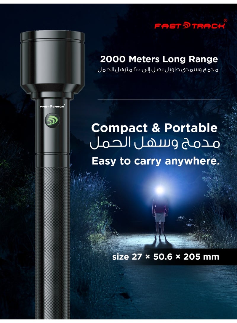 فاست تراك مجموعة 3 في 1 لمصابيح LED قابلة لإعادة الشحن، بتقنية CREE XPE وبطارية ليثيوم 4000mAh ومنفذ شحن Type-C مع ضمان سنتين – أسود - Image 4